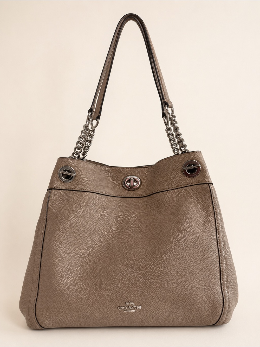 Coach Turnlock Edie Shoulder Bag 36855 Pebble Leather Taupe